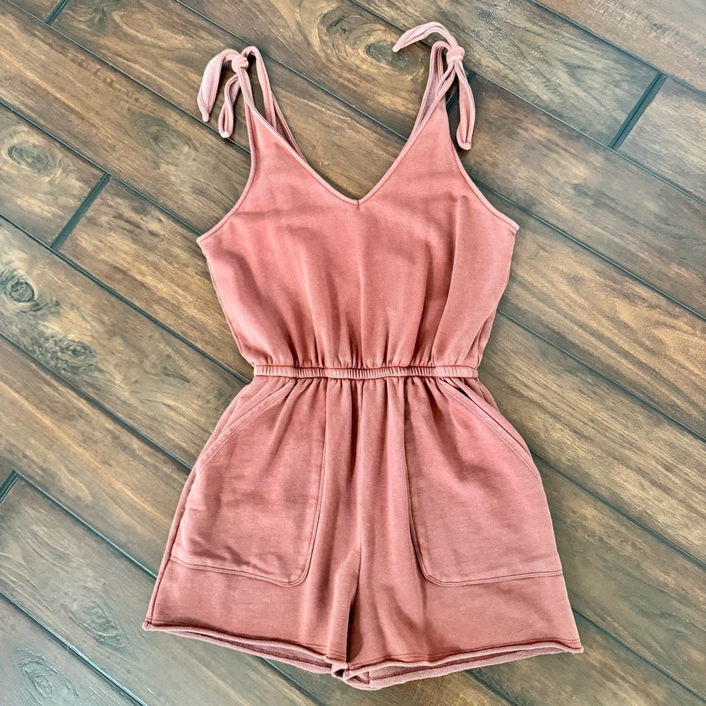 Aerie Textured Knit Romper in Rust